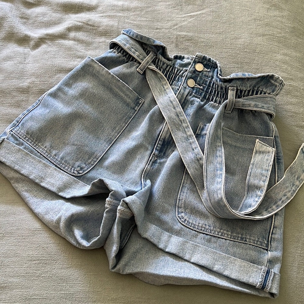 Zara paper bag waist denim shorts